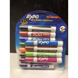 Expo Dry erase Markers -assorted colors -12 pack -low odor ink- chisel tip new