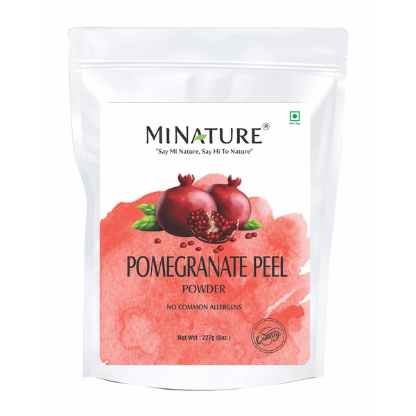 mi nature Pomegranate Peel Powder (Punica granatum) | 100% Pure and Natural | 227g(8oz) (1/2 lb) | Non-GMO | Rich in anti-oxidants and Vitamin C| Skin and Hair Mask | Resealable Zip Lock Pouch