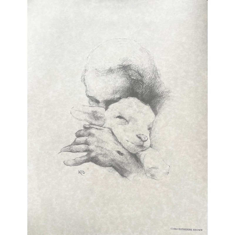 Jesus and the Lamb I 11x14 on Parchment, Charcoal, 11