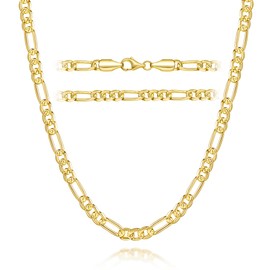 JUHEPROKIT Gold Chain 14K Gold Necklace for Women Figaro Chain for Men Timeless Classic and Soft Tone Chunky Necklace Womens (Length 22 Inches)