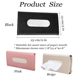 Car Tissue Holder,PU Leather Hanging Tissue Box for Car, Universal Sun Visor Napkin & Mask Holder, Compact Rectangular Design Fits Most Car Tissue Cartons (Pink)