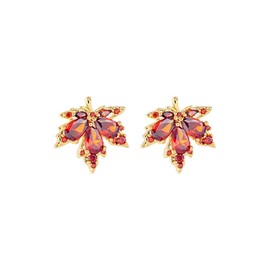 Red Maple Leaf Earrings for Women Elegant Fall Hot Red Orange Plant Leaves Sparkly Crystal Cubic Zirconia Lightweight Long Tassel Threader Dangle Earrings for Autumn Thanksgiving Day Party Holiday Trendy Jewelry Gifts (Maple leaf studs)