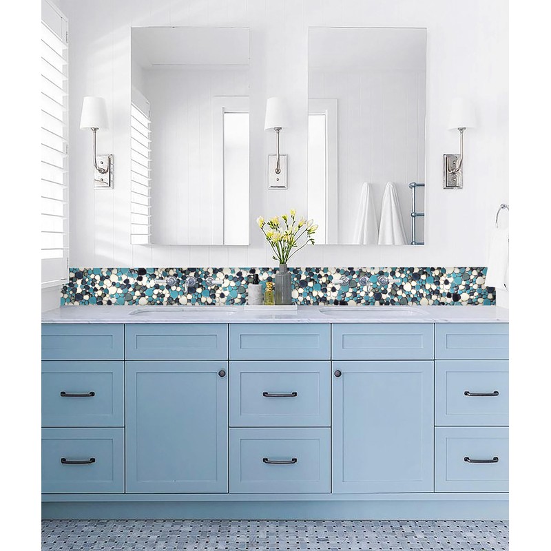 Primoon Pebble Tiles 5 Sheets, Aqua Teal Blue Mosaic Tiles