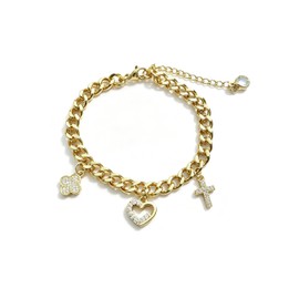 JTK Design Women Curb Chain Charm Bracelet Faith Love Lucky Inspirational
