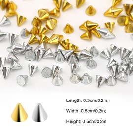 6 Grid/300pcs 3D Mini Metal Punk Nail Studs, Gold Silver Cone Spikes for Nails Stylish Goth Art Charms Jewels Alloy Nail Rivets DIY Nails Accessories Gift for Women