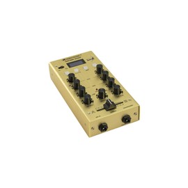 OMNITRONIC GNOME-202P Mini Mixer Gold 2-Channel DJ Mixer with Bluetooth and MP3 Player in Miniature Format Adjustable Microphone Input/Headphone Output via 6.3 mm Jack