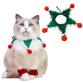 IDOLPET Christmas Cat Dog Bandana Collar Handmade Knitted Cat Dog Pet Clothes Necktie Costume Outfit for Cat Kitten Puppy Small Dog Rabbit in Christmas Holiday (Five-Pointed Star Green, X-Small)
