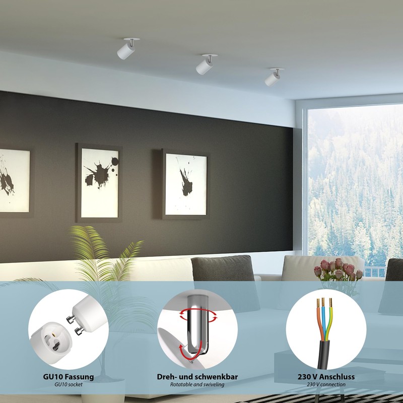 ledscom.de Waika Recessed Ceiling Light Swivelling White Matt Round 80