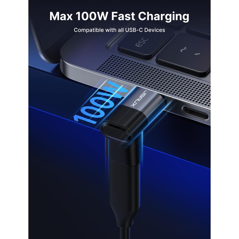 JSAUX Adaptador USB-C macho a USB-C hembra de 90 grados,