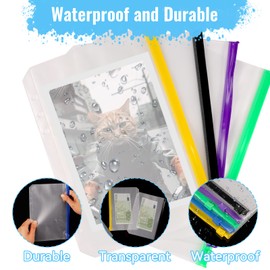 WINKIO A5 Binder Bags, Pack of 12 6-Hole Binder Pockets, Zip Folder with 2 Sticker Labels, Waterproof PVC Transparent A5 Transparent Sleeves for Files, Documents, Notebooks, Cards, transparent, Zip