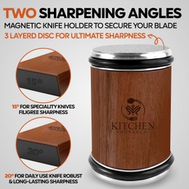 Kitchen Monarch Rolling Knife Sharpener - Knife Sharpening Kit for Kitchen Knives - Leather Strop, Manual Knife Sharpener with Diamond & Ceramic Discs, 15° & 20° Angles - Perfect for Home & Kitchens
