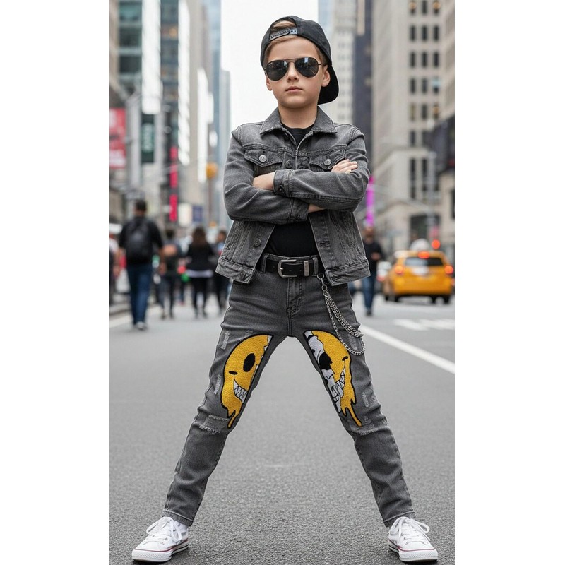 Boy's Skinny Fit Ripped Destroyed Distressed Fashion Kids Denim Jeans