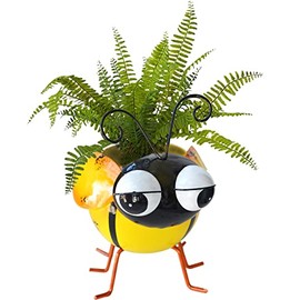GIFTME 5 Garden Ornaments Planter Pot,Yellow Planters for Indoor or Outdoor,Succulent Planter with Drainage,Metal Cute and Funny Bee Pot Planter（7.5Inch,1pc Bee）
