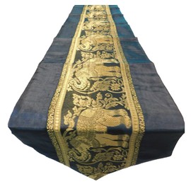Table Runner Elephant Tablecloth Tablerunner Elegant Thai Silk (black)