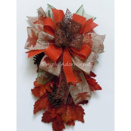Autumn Lantern BOW ONLY, Thanksgiving Wreath Bow Maple Leaves Wedding Pew Bow Burnt Orange Fall leaves Bow Fall Wreath Bow Fall Gifts Bow