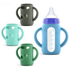 Luxnary 4-Pack Silicone Sleeves for Lansinoh Glass Bottles 5 oz- Starry Sky Design Baby Bottle Holder with Handles,Protectors for Lansinoh Natural Wave Glass Bottles, Anti-Scald Feeding Supplies