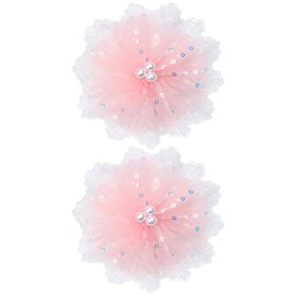 ZOLYCO 3.5 Inch Lace Pearl Bow Clips for Women Girls Thick Ribbon Boutique Alligator Clips Hair Accessories for Kids Children Young Girls 2 Pcs (Orange)