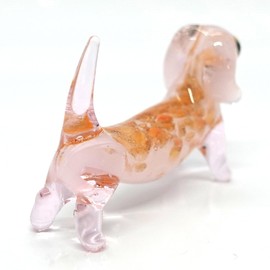 Sansukjai Dachshund Micro Tiny Figurines Hand Blown Glass Art Animals Collectible Dog-Lover Gift Home Décor (Marble Orange Pink)