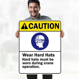 Caution Wear Hard Hats During Operation Sign, 24x30 Inches, 55 mil thick HDPS (high density polystyrene), Made in USA by My Sign Center