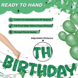 Fulmoon Glitter Pre Strung Happy Birthday Banner No DIY Birthday Party Decorations Happy Birthday Sign Birthday Decor for Men Women Boy Girls Backdrop (Green)