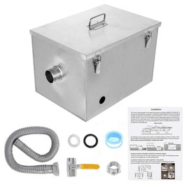 BEAMNOVA 8lbs Commercial Grease Trap Stainless Steel Interceptor for Restaurant Side Inlet