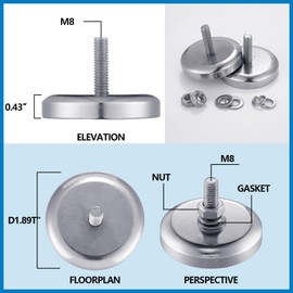 Flutesan 4 Pieces Neodymium Round Magnet with M6 Male Thread, 90lb 150lb 200lb Round Magnet with Bolt Stud Mounting for Lighting, Camera and Other Brackets (200lb)