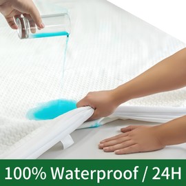 JOSOP 100% Waterproof Queen Mattress Protector,Breathable Cooling 3D Air Bamboo Viscose Mattress Pad Cover,6"-16'' Deep Pocket Fitted Sheet,Noiseless Machine Washable Queen Size Mattress Protector
