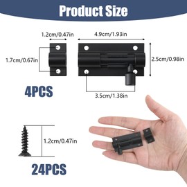 Set of 4 Door Bolt Black Small, Door Bolt Black Small, Set of 4, Sliding Lock with Screws, for Garden Gate, Shed, Interior Doors, Robust Aluminium Alloy Material for Long-Term Use