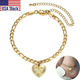 Heart Alphabet Leg Bracelet for Women Gold Color Stainless Steel Summer Friendship Gifts Letter Initial Bracelet or AnkletColor: Q