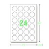 A-One Label Stickers, Glossy Paper, A4, 24 Sides, Round, 1.6
