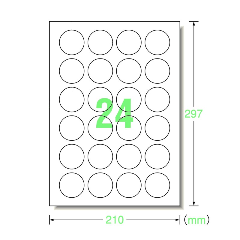 A-One Label Stickers, Glossy Paper, A4, 24 Sides, Round, 1.6