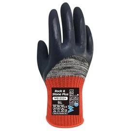 Wondergrip - Rock & Stone Plus - WG-333+ Safety Gloves - Double Latex Coating & Non-Slip Grip - Heat, Cold, Cut Level B Protection - Heavy Duty & Ergonomic Fit - Black/Red - Small