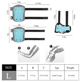 SKT HP Protective Gear for Adults, Knee Pads Elbow Pads Wrist Guards for Inline Skating Biking Skateboarding (Grey Blue)