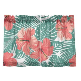 Mnsruu Tier Curtains Rod Pocket Half Window Curtain for Kitchen Bathroom Tropical Flower Palm Leaf Decorative Short Window Treatment 68x91cm, Set of 2 Panels