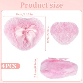 4Pcs Fluffy Powder Puff, 3.2 Inch Large Heart-Shape Loose Powder Puff with Ribbon Bow Handle, Washable Reusable Round Loose Setting Powders Sponge Puffs