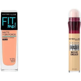 Maybelline Base de Maquillaje Fit Me Matte, 125 Nude Beige + Corrector de Maquillaje Instant Age Rewind, Neutralizer, 6 ml