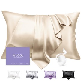 WLOSJ 100% Silk Pillow Cases King Size Mulberry Silk Pillowcase for Hair and Skin 22 Momme Highest Grade 6A Silk with Hidden Zipper 20 x 36 Inches 1PC, Beige