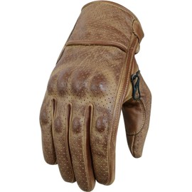 BOSMOTO Motorcycle Gloves Brown Leather Motorcycle Gloves Chopper Vintage Gloves (XL)