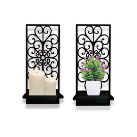 Birminwind Farmhouse Metal Wall Art - Bathroom Wall Décor Black Candle Sconces - Small Decorative Shelves - Retro Wall Candle Holder for Living Room Bedroom