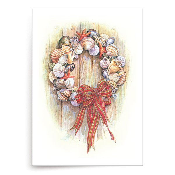 Red Farm Studios Designer Greetings Boxed Christmas Cards, Seashell Wreath (Box of 18 Nautical/Coastal Holiday Cards with White Envelopes),125-00808-000