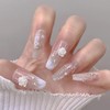 24Pcs White Rose Press on Nails 3D Flower Fake Nails