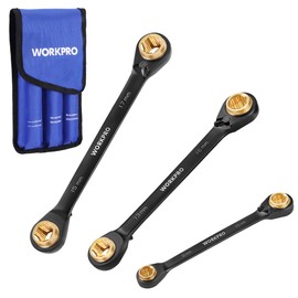 WORKPRO 4-in-1 Reversible Ratcheting Wrench Set, Anti Slip Metric Wrench Set with Storage Bag, Double Box End, CR-V, 6-Point, 72-Tooth, 8MM to 19MM - for Repair, Maintenance, Replacement, 3-Piece