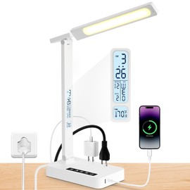 Infiway Desk Lamp with USB Charging Port: LED Desk Lamps for Home Office - 1 Type-C, 1 USB-A Charging Port, 2 AC Power Outlets - Touch Control Dimmable 5 Color 5 Brightness