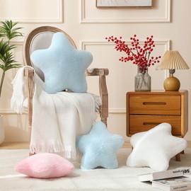 YRXRUS Star Pillows, Light Blue Star Shaped Pillow, Decorative Throw Pillow Gifts, Cute Plush Christmas Room Decor, Fluffy Faux Rabbit Fur 14"x14"Pillows for Living Bedroom