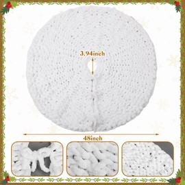 Arrowbash 48 Inches Chenille Chunky Knitted Christmas Tree Skirt White Knit Tree Skirt Rug Christmas Tree Decorations Round Tree Skirt Carpet for Home Xmas Holiday Indoor Party Decorations Ornaments