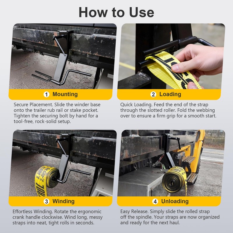 QZATTCAEN Heavy-Duty Steel Cargo Strap Winder – Portable Flatbed Trailer