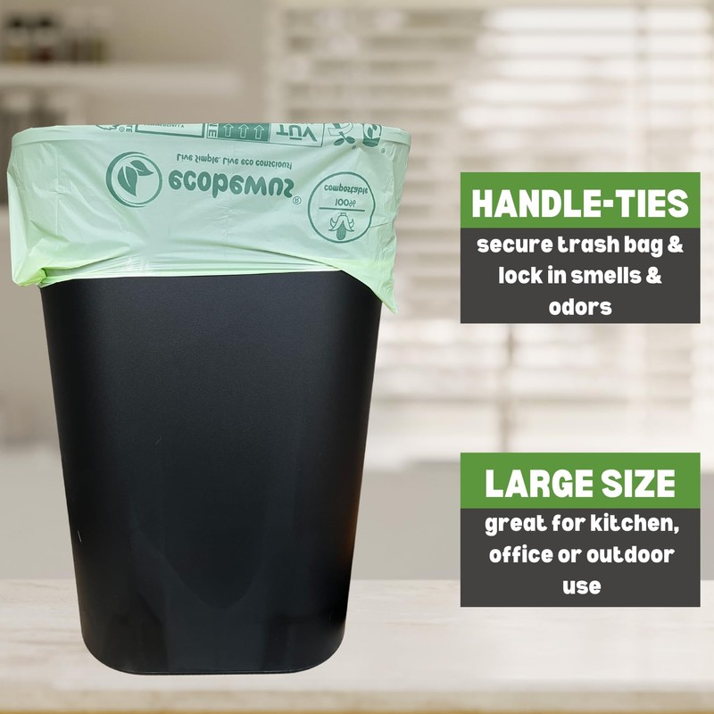 ECOBEWUS 100% Compostable 13 Gallon Bags (35 Bags) Tall Kitchen