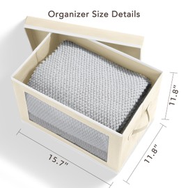 Homsorout Storage Boxes with Lids - 4 Pack Fabric Clear Window Storage Bins, Large Decorative Storage Bins with Handles, Linen Closet Organizer for Clothes, Towel, Blanket, Beige