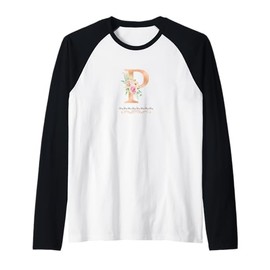 WOMENS LETTER 'P' INITIAL WATERCOLOR DUSTY PINK ROSE FLOWER Raglan Baseball Tee