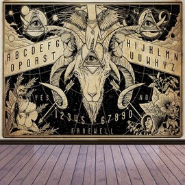 Aidatain Gothic Pagan Tapestry, Art Goat Head Evil Eye Tapestry Large 80"X 60"Flannel Art Tapestries Mystic Horror Retro Backdrop, For College Living Room Bedroom Dorm GTZYAT283